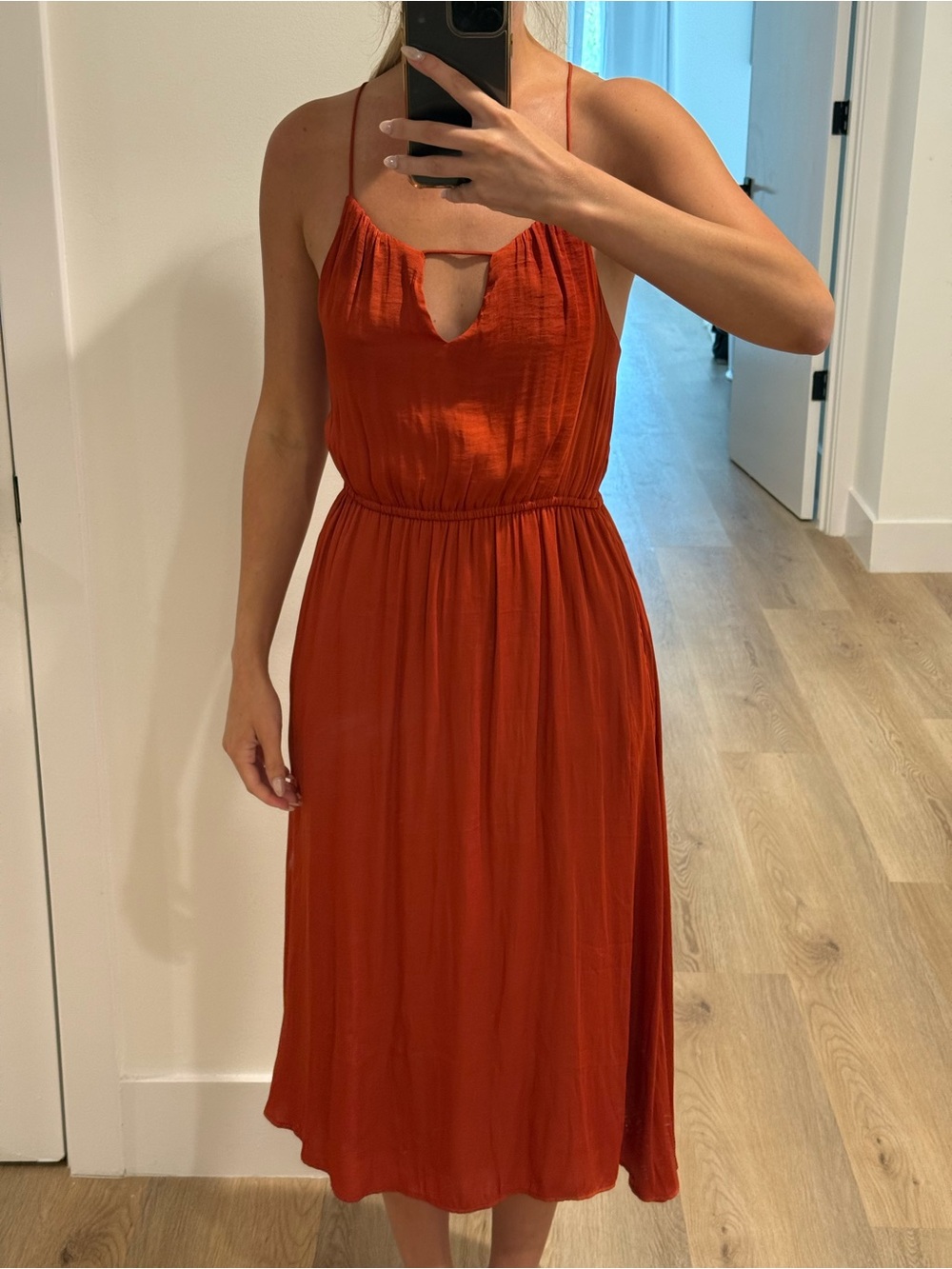 Alice & UO Rust Terracotta Strappy Keyhole Midi Dress XS